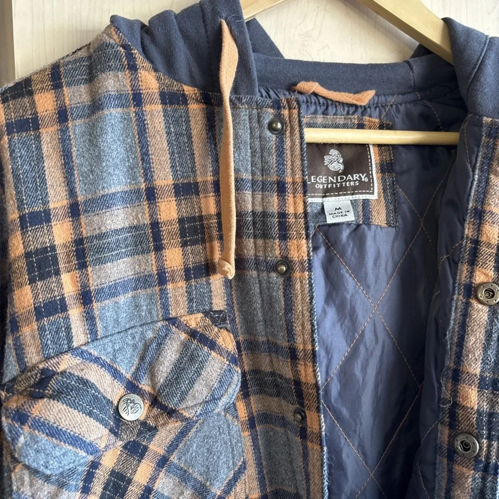 Legendary Outfitters Plaid Shirt‎ Hooded Jacket Quilted Lining Mens Size Medium